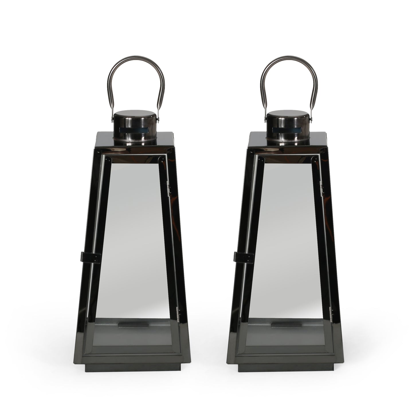Thaddeus Modern Stainless Steel Lantern, Set of 2, Black