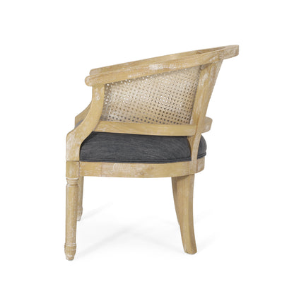 Velie French Country Wood and Cane Accent Chair