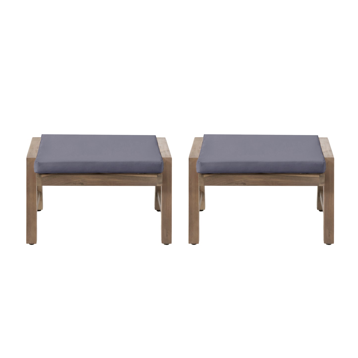 Avacyn Outdoor Acacia Wood Ottomans with Cushion, Set of 2