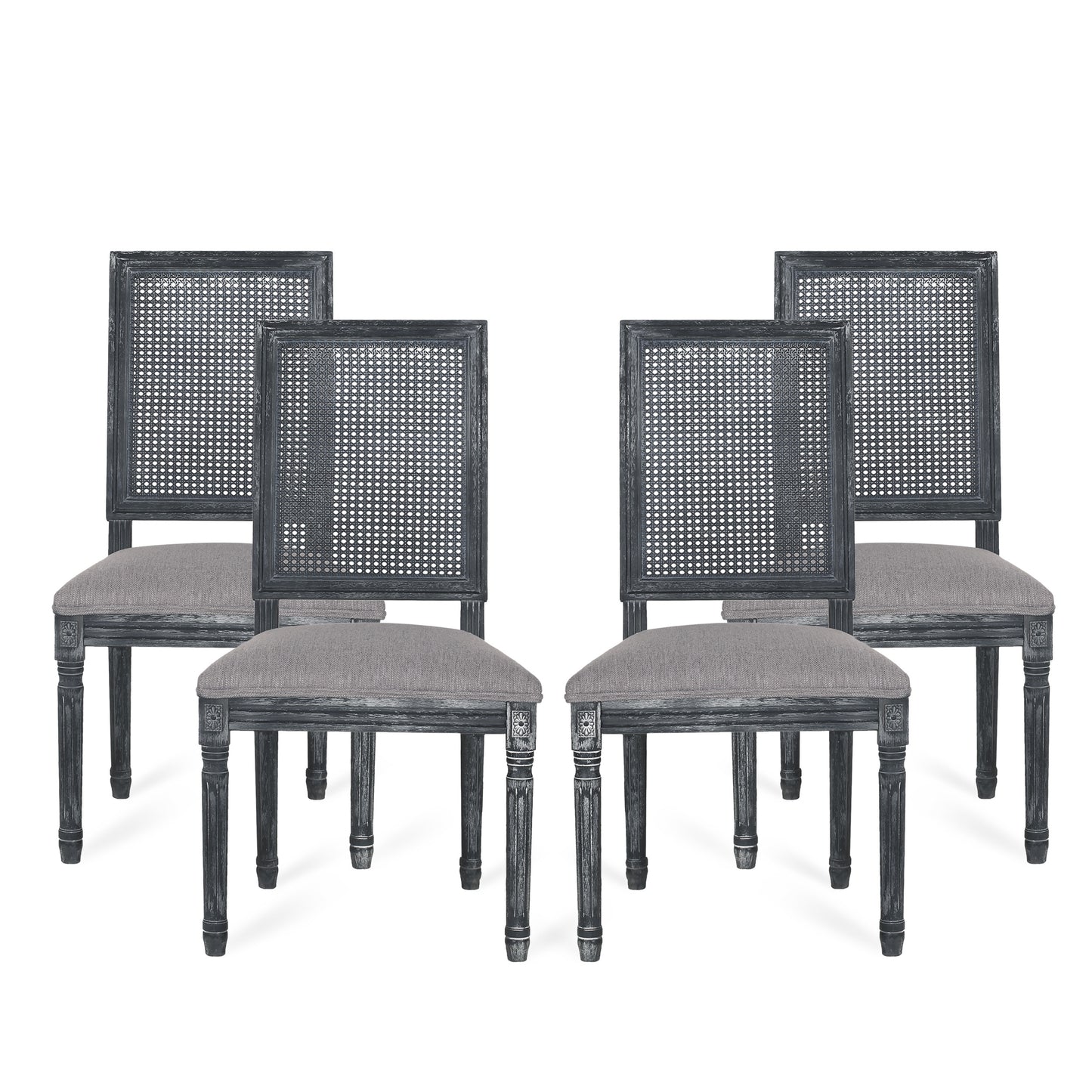 Brownell French Country Wood and Cane Upholstered Dining Chair, Set of 4