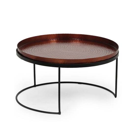 Millard Modern Handcrafted Hammered Aluminum Nesting Accent Tables, Set of 2, Copper and Black