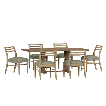 Berrett Farmhouse Fabric Upholstered Wood Expandable 7 Piece Dining Set