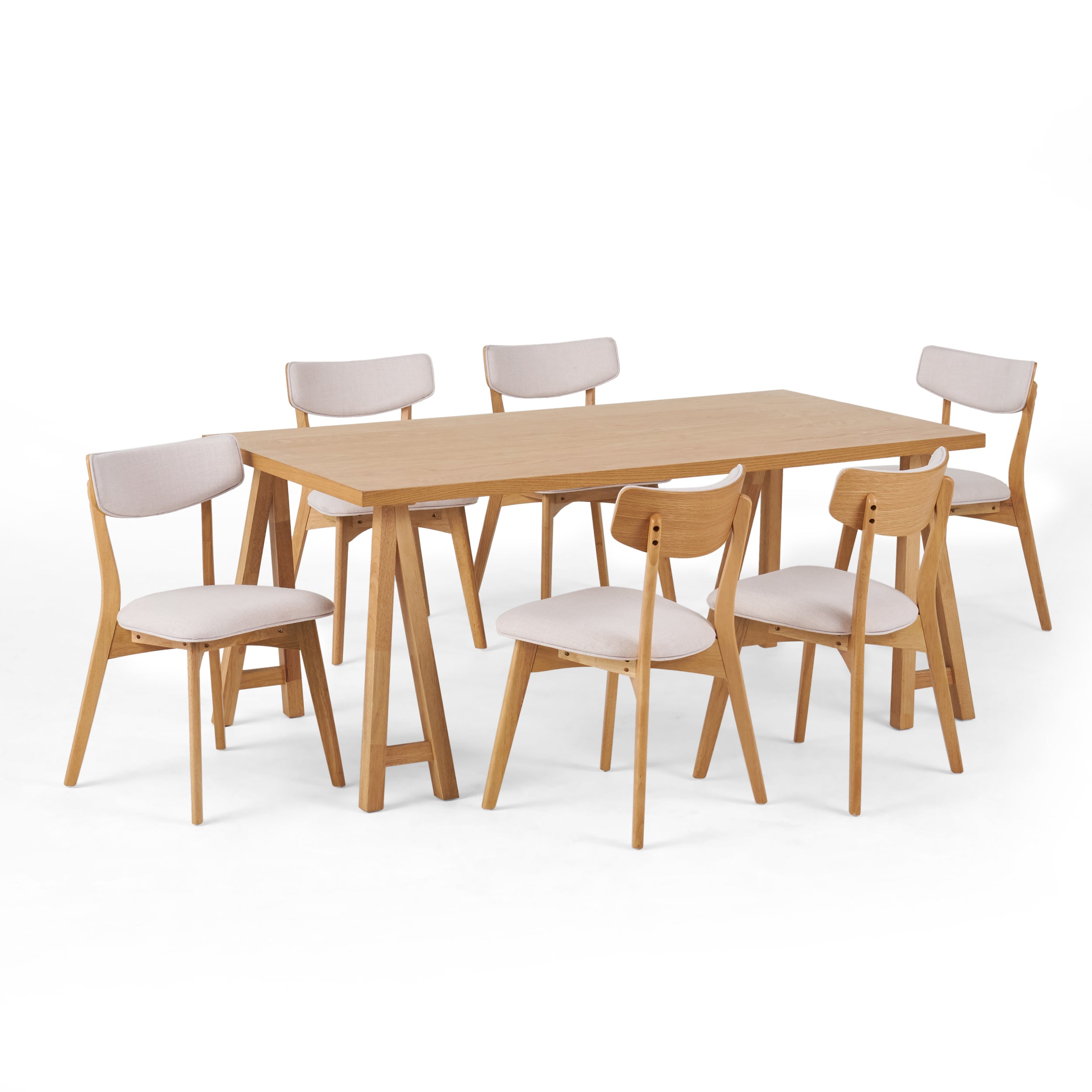 Turat Mid-Century Modern 7 Piece Dining Set with A-Frame Table – GDFStudio