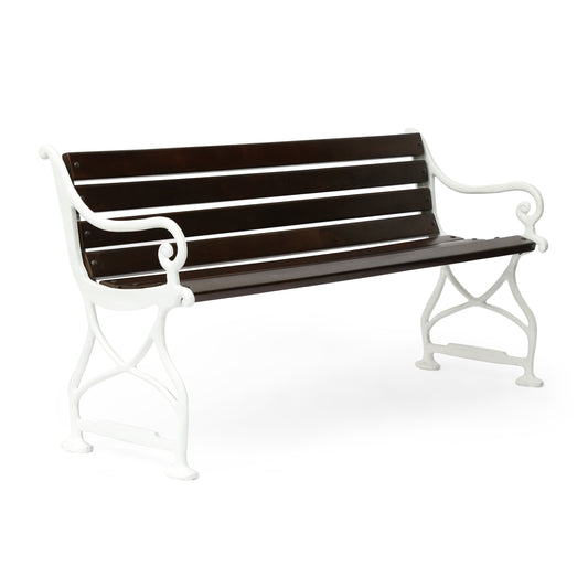 Taber Outdoor Handmade Acacia Wood Bench, Rustic Brown and White