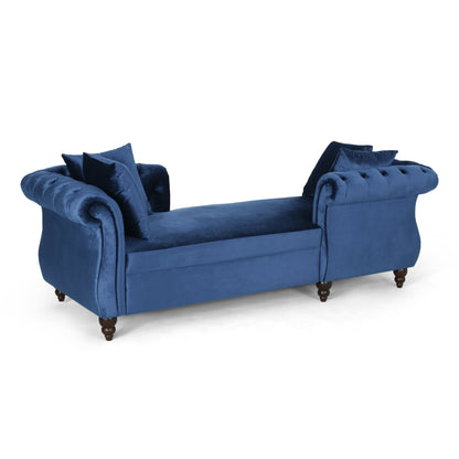 Harrisville Modern Glam Tufted Velvet Tete-a-Tete Chaise Lounge with Accent Pillows