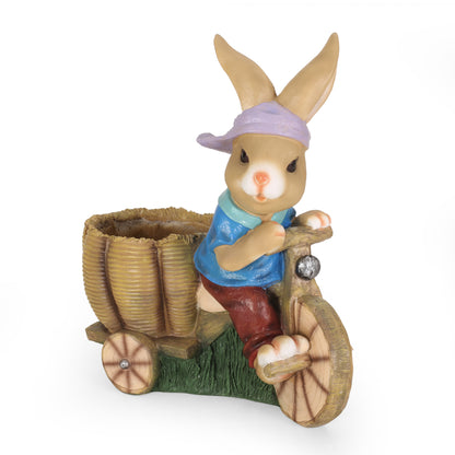 Kuhrs Outdoor Decorative Rabbit Planter, Blue and Brown
