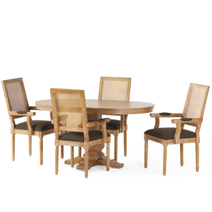 Zentner French Country Fabric Upholstered Wood and Cane 5 Piece Expandable Dining Set