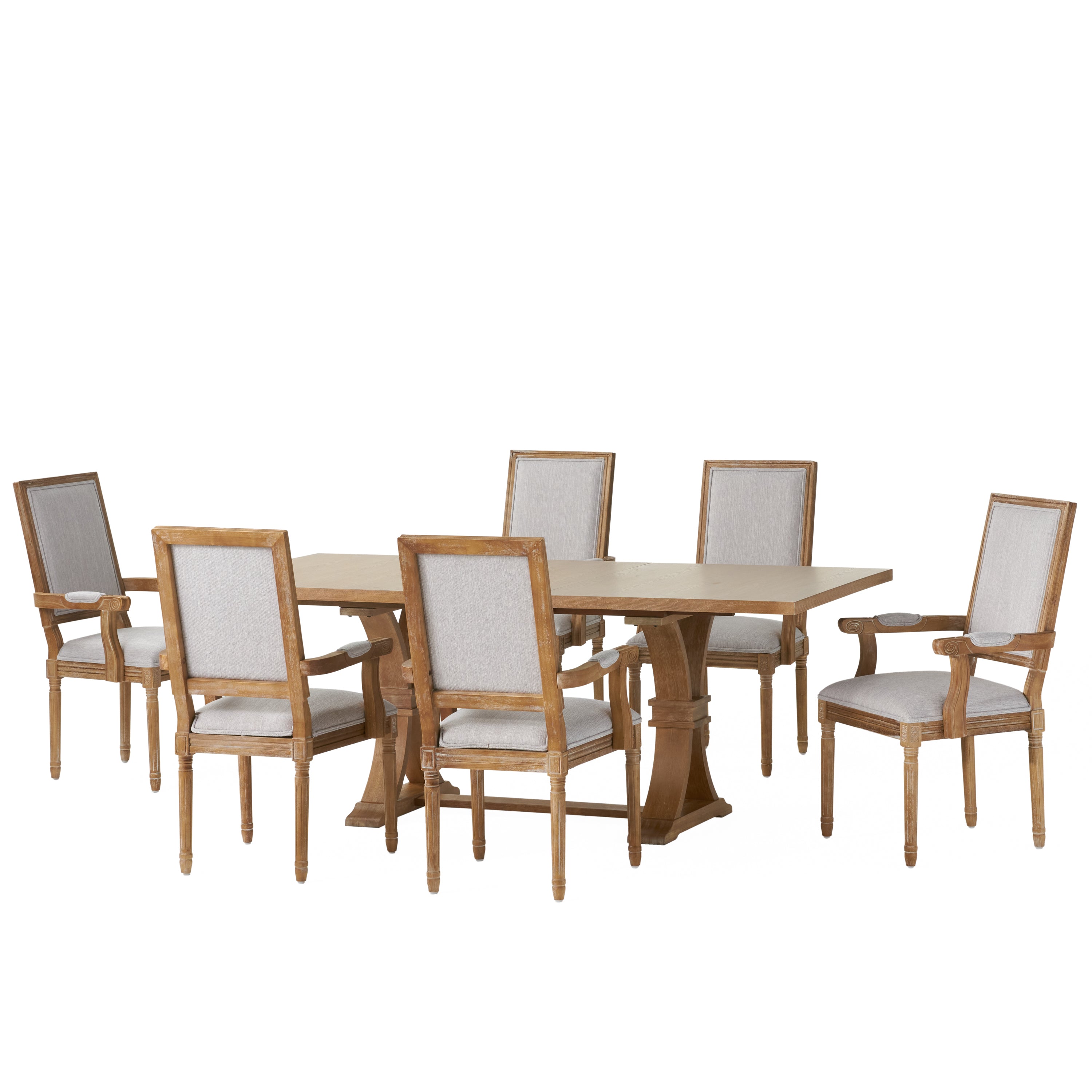 Ashlyn French Country Wood 7 Piece Expandable Dining Set