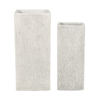 Severino Outdoor Small and Medium Cast Stone Planter Set, Antique White