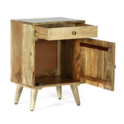 Stowe Boho Handcrafted Mango Wood Nightstand with Storage, Natural