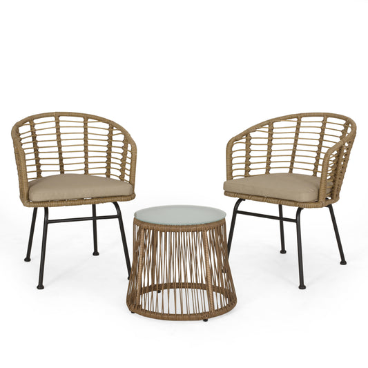 Monture Outdoor Wicker 2 Seater Chat Set, Light Brown and Beige