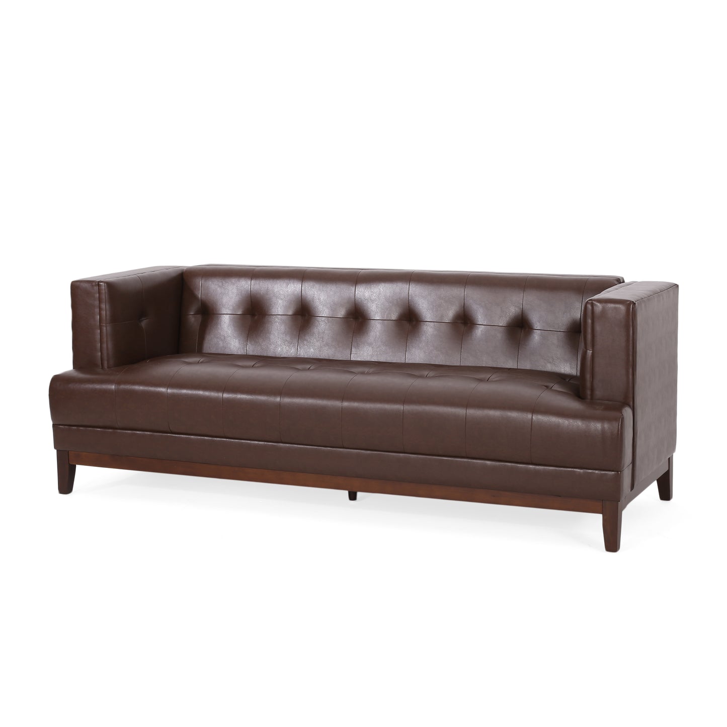 Stefan Mid Century Modern Faux Leather Tufted 3 Seater Sofa