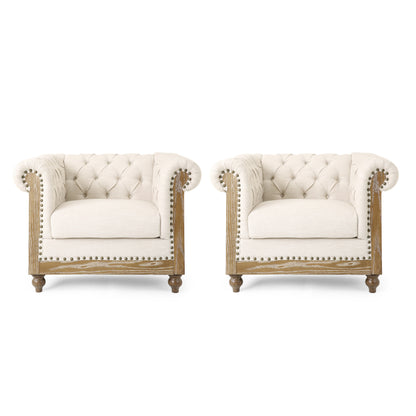 Alejandro Chesterfield Tufted Fabric Club Chairs with Nailhead Trim, Set of 2