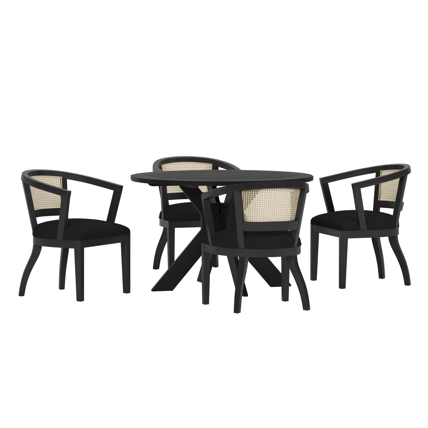 Bannock Contemporary Upholstered Wood and Cane 5 Piece Dining Set