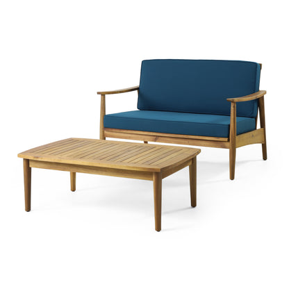 Emmry Outdoor Acacia Wood Loveseat Set with Coffee Table