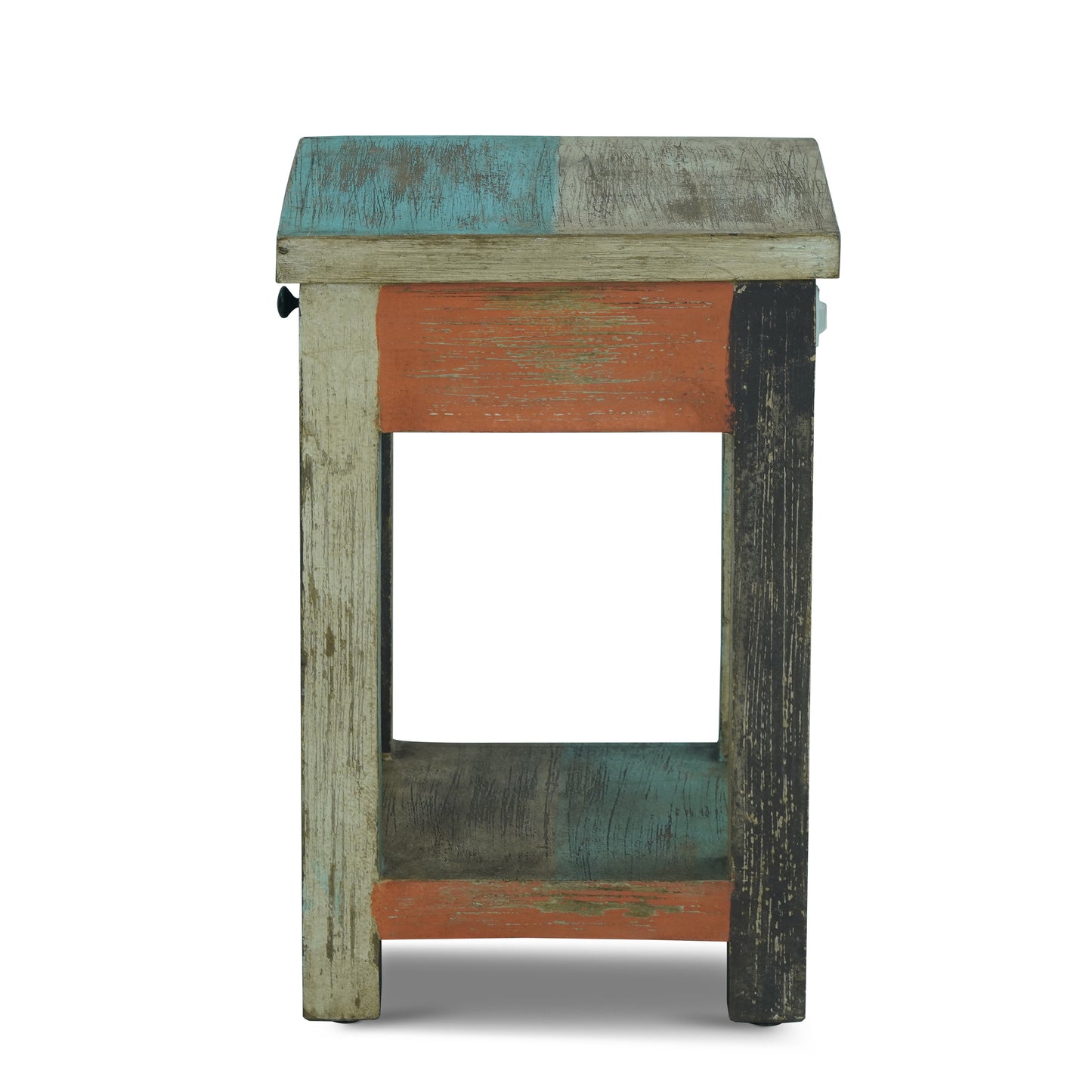 Tracey Boho Handmade Distressed Mango Wood Large Side Table, Multicolored