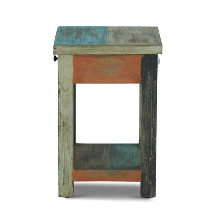 Tracey Boho Handmade Distressed Mango Wood Large Side Table, Multicolored