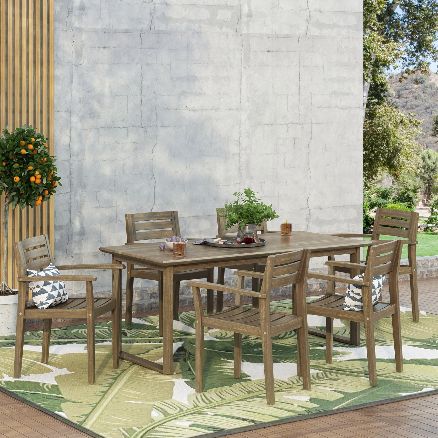 Nibley Outdoor Acacia Wood 7 Piece Dining Set