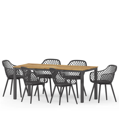 Tate Outdoor Wood and Resin 7 Piece Dining Set, Black and Teak