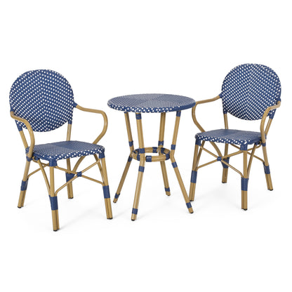 Groveport Outdoor Aluminum French Bistro Set, Dark Teal, White, and Bamboo Finish