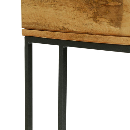 Aranda Modern Industrial Handmade Mango Wood C-Shaped Side Table with Drawer, Natural and Gray