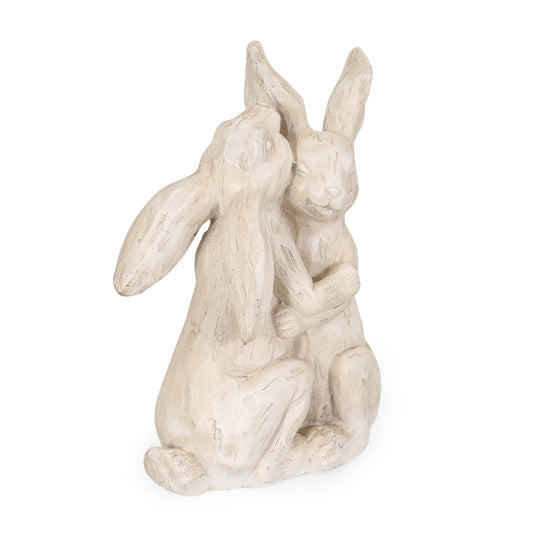 Russel Outdoor Rabbit Couple Garden Statue, White