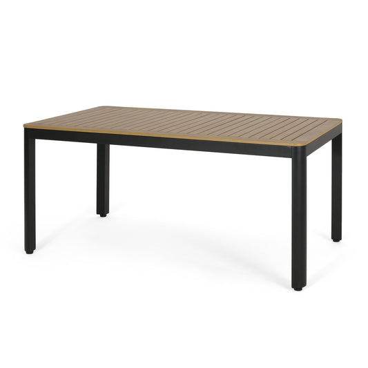 Province Outdoor Aluminum Dining Table, Natural and Black