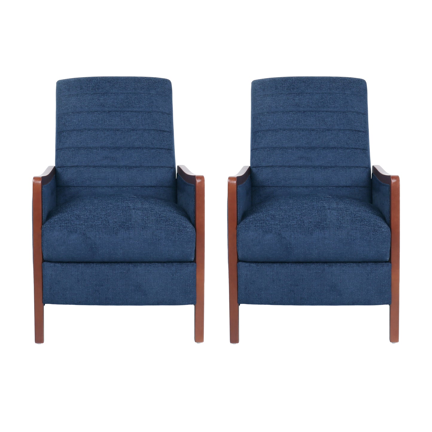 Mendota Mid Century Modern Fabric Channel Stitch Wood Pushback Recliners, Set of 2