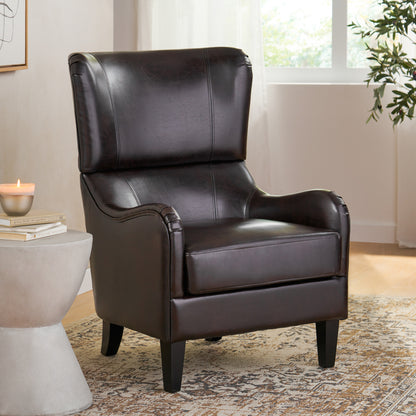 Alden Leather High Back Wingback Armchair
