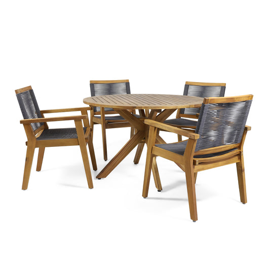 Specter Outdoor 5 Piece Acacia Wood Dining