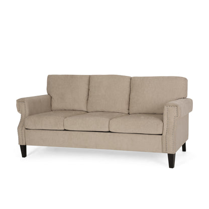 Dobles Contemporary Fabric 3 Seater Sofa with Nailhead Trim