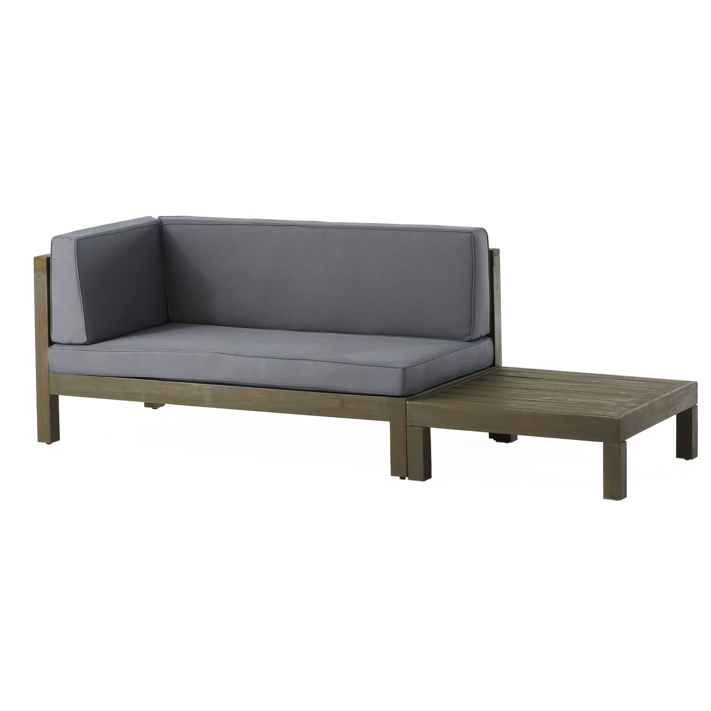 Cascada Outdoor Acacia Wood Left Arm Loveseat and Coffee Table Set with Cushion