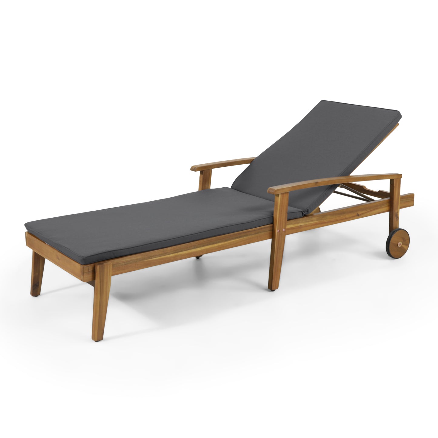 Lucknow Outdoor Acacia Wood Chaise Lounge with Water Resistant Cushion