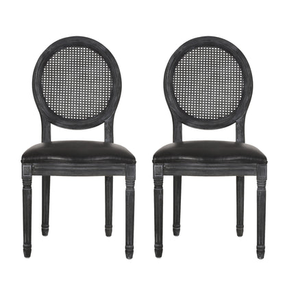 Lintz French Country Wood and Cane Upholstered Dining Chair, Set of 2