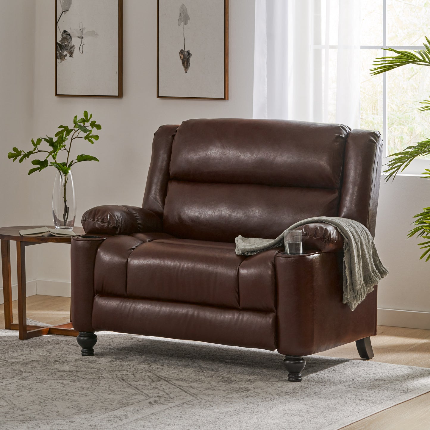 Upham Contemporary Faux Leather Oversized Pushback Recliner