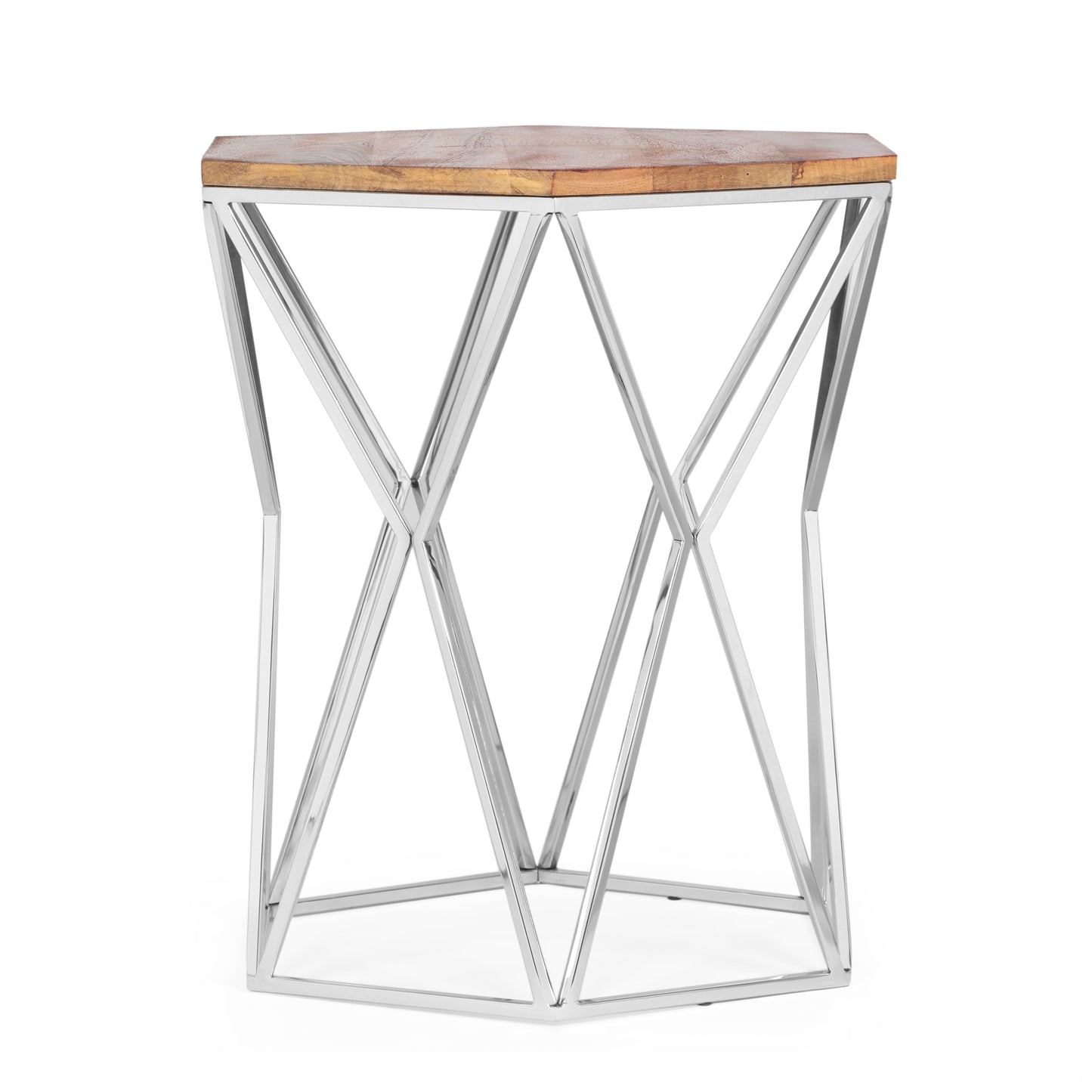 Bellion Rustic Glam Handcrafted Mango Wood Side Table, Walnut and Polished Nickel