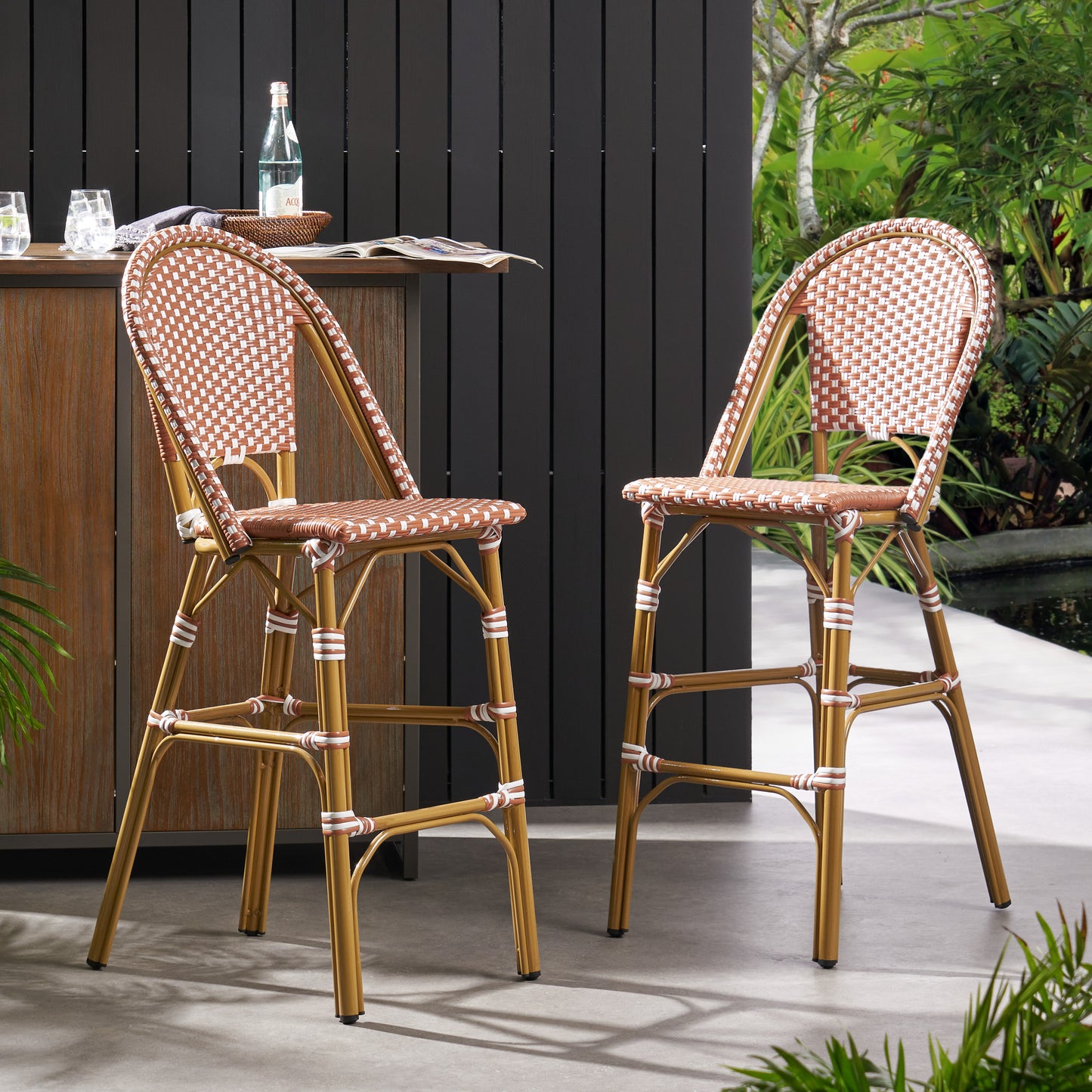 Grelton Outdoor Aluminum French Barstools, Set of 2