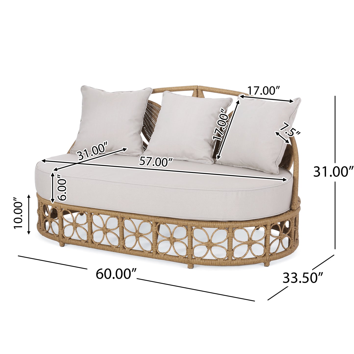 Homan Outdoor Wicker Daybed with Pillows, Light Brown and Beige