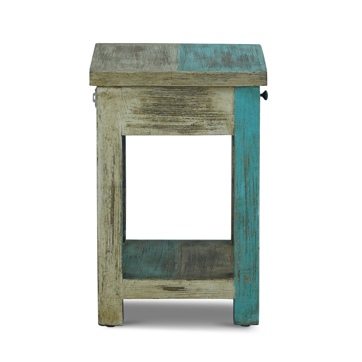 Tracey Boho Handmade Distressed Mango Wood Large Side Table, Multicolored