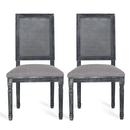 Brownell French Country Wood and Cane Upholstered Dining Chair, Set of 2