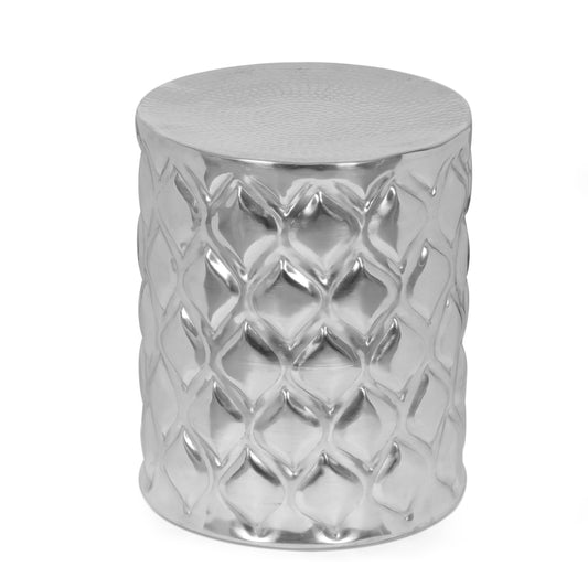 Selms Modern Glam Handcrafted Aluminum Ikat Side Table, Silver