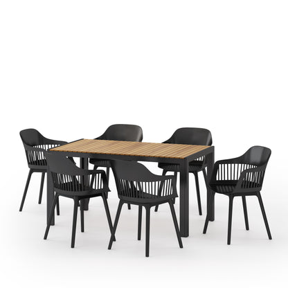 Palmilla Outdoor Wood and Resin 7 Piece Dining Set, Black and Teak