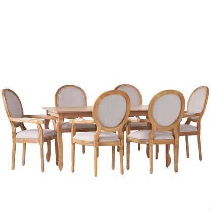 Comisky French Country Fabric Upholstered Wood Expandable 7 Piece Dining Set