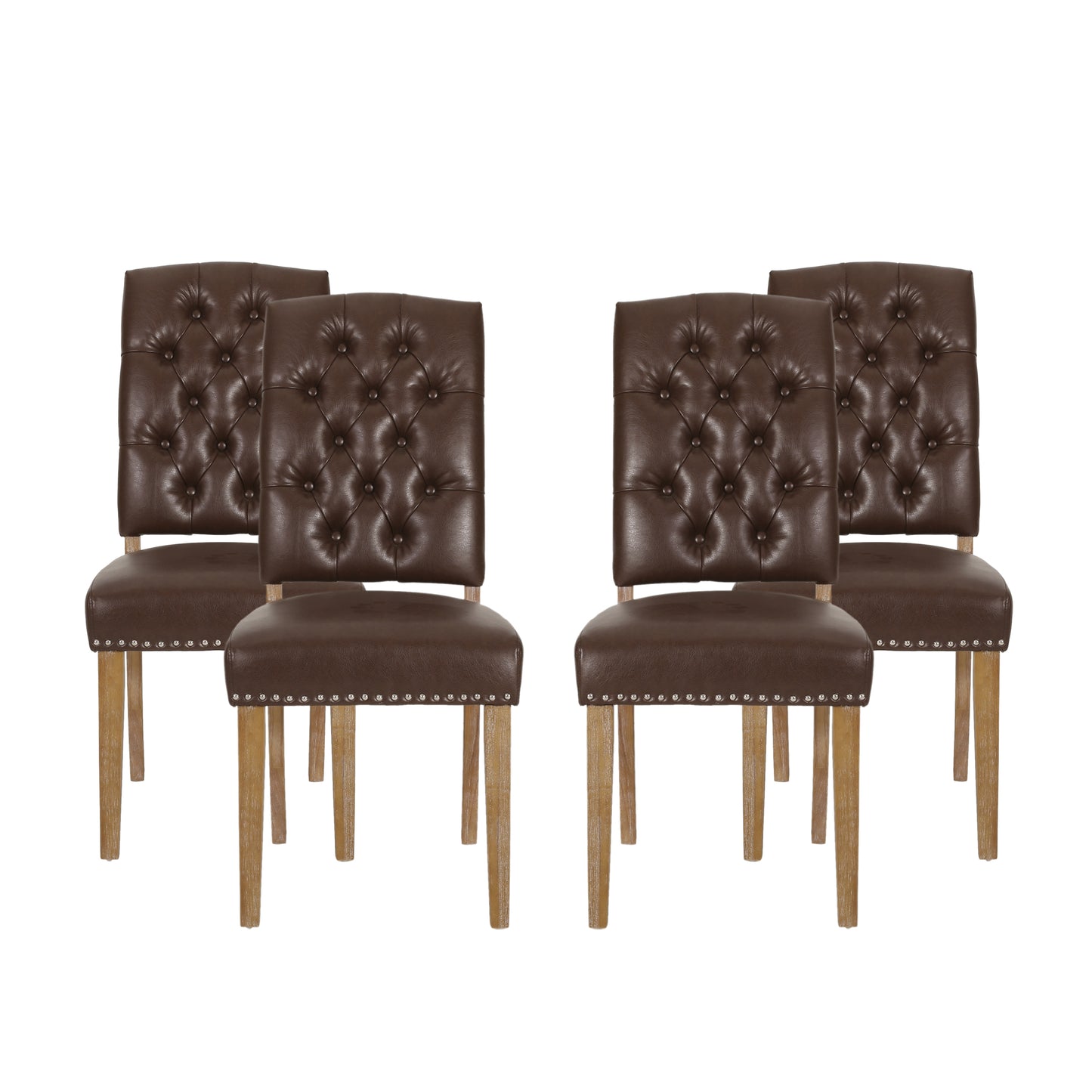 Frances Contemporary Faux Leather Tufted Dining Chairs with Nailhead Trim, Set of 4