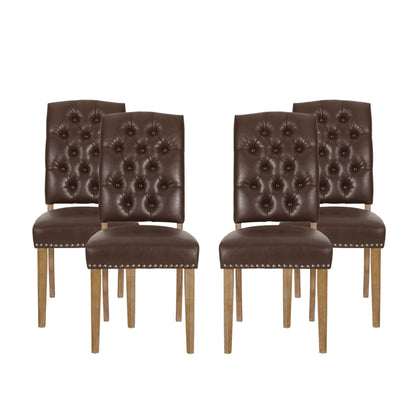 Frances Contemporary Faux Leather Tufted Dining Chairs with Nailhead Trim, Set of 4