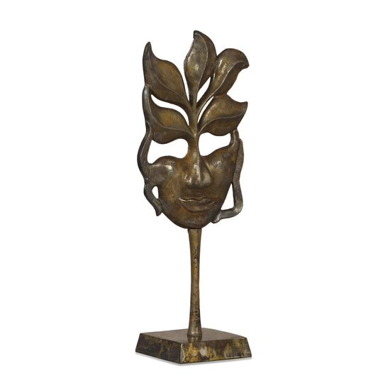 Caine Handcrafted Aluminum Decorative Face Accessory with Stand, Brass