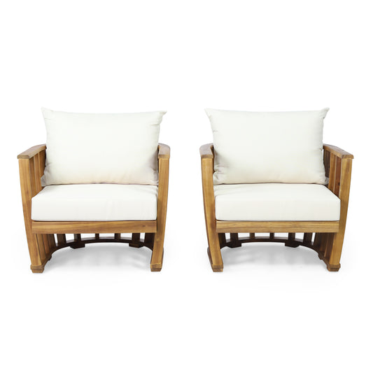 Wallowa Outdoor Acacia Wood Club Chairs with Cushions (Set 2)