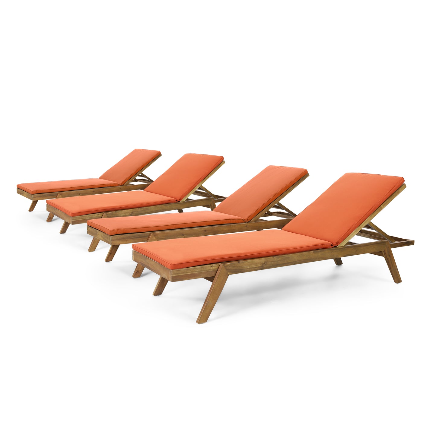 Larimore Outdoor Acacia Wood Chaise Lounge with Water Resistant Cushions, Set of 4