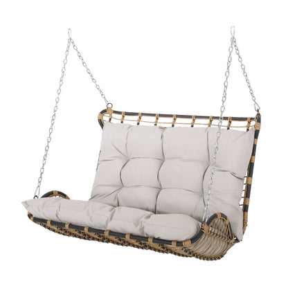 Matthew Outdoor Wicker Porch Swing with Cushions