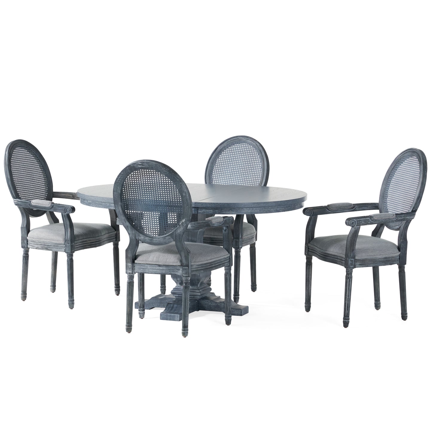 Ismay French Country Wood and Cane 5-Piece Expandable Oval Dining Set